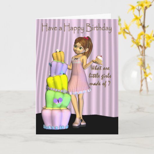 Gelukkige Verjaardag Kaart klein meisje met een gr (Gele Bloem)