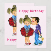 Gelukkige Verjaardag Kaart met Schattige Paar (Voorkant / Achterkant)