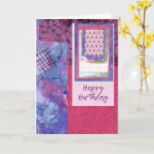 Gelukkige Verjaardag Kaart Roze Collage (Gele Bloem)