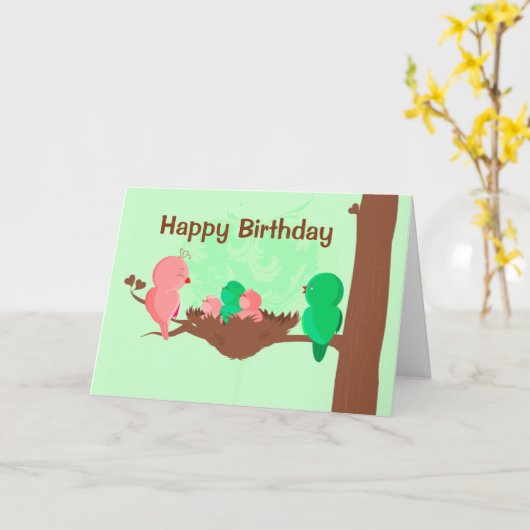 Gelukkige Verjaardag Kaart Vogels Zingen (Gele Bloem)