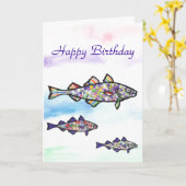 Gelukkige verjaardag kabeljauw kaart (Gele Bloem)