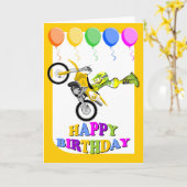 Gelukkige verjaardag, kampioen motorcrosser kaart (Gele Bloem)