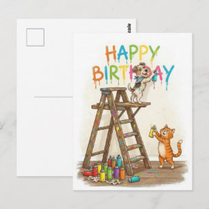 Gelukkige Verjaardag Kat en Hond Briefkaart
