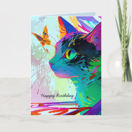 Gelukkige verjaardag kat en vlinder aanpasbaar kaart