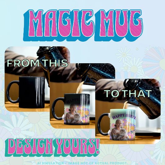 Gelukkige verjaardag! Kat in de psychedelische blo Magische Mok