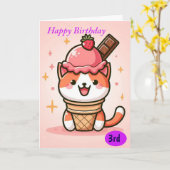 Gelukkige Verjaardag Kat in Ice-Cream Cone Kaart (Gele Bloem)