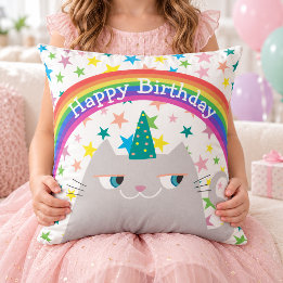 Gelukkige Verjaardag Kat Kussen Cute Regenboog