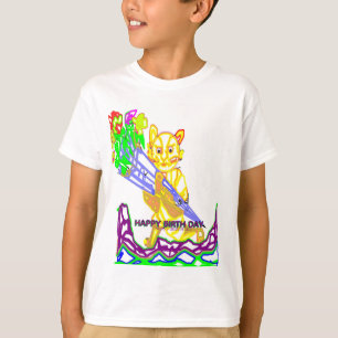 Gelukkige Verjaardag Kat met Bloemen T-shirt