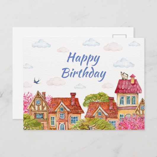 Gelukkige verjaardag kat op het dak  briefkaart (Voorkant / Achterkant)