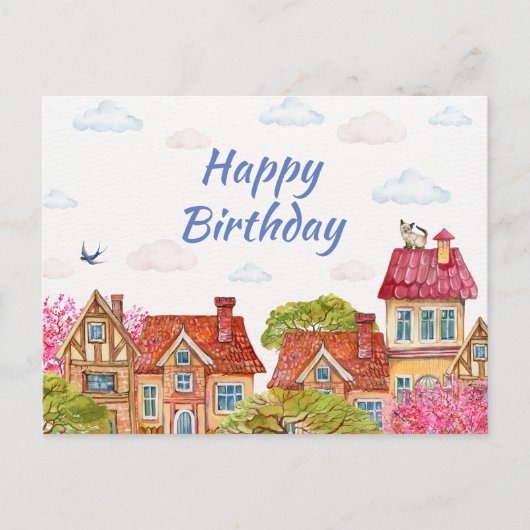 Gelukkige verjaardag kat op het dak briefkaart (Voorkant)