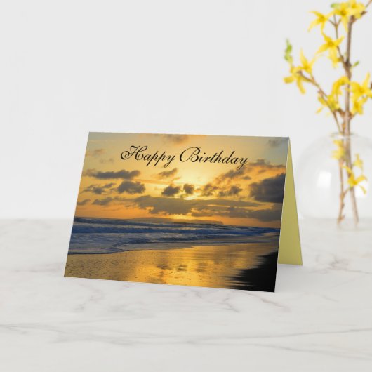 Gelukkige Verjaardag, Kauai Beach Sunset Kaart (Gele Bloem)