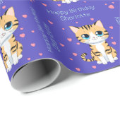 Gelukkige Verjaardag Kawaii Kat Gepersonaliseerde  Cadeaupapier (Rol Hoek)