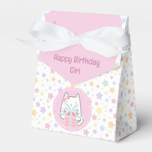 Gelukkige verjaardag Kawaii Kat met cadeau doos Bedankdoosjes