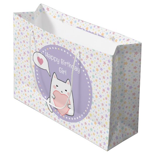 Gelukkige Verjaardag Kawaii Kat met een liefde Har Groot Cadeauzakje (Voorkant Gekanteld)