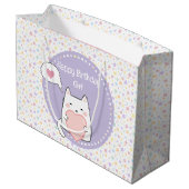 Gelukkige Verjaardag Kawaii Kat met een liefde Har Groot Cadeauzakje (Achterkant Gekanteld)