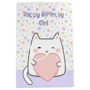 Gelukkige Verjaardag Kawaii Kat met een liefde Har Medium Cadeauzakje