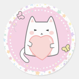 Gelukkige Verjaardag Kawaii Kat met een liefde Har Ronde Sticker