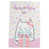 Gelukkige Verjaardag Kawaii Kat met Geschenkdoos Medium Cadeauzakje (Achterkant)