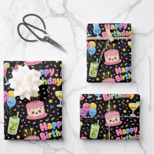 Gelukkige Verjaardag Kawaii Kunst Feest Inpakpapier Vel