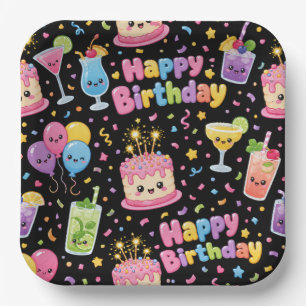 Gelukkige Verjaardag Kawaii Kunst Feest Papieren Bordje