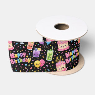 Gelukkige verjaardag Kawaii Kunst Feest Satijnen Lint