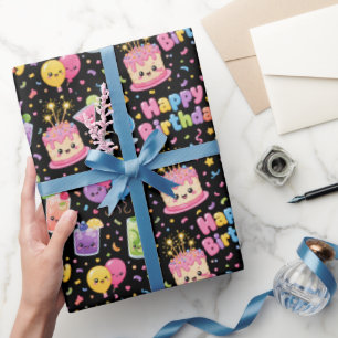 Gelukkige Verjaardag Kawaii Kunstfeest Cadeaupapier