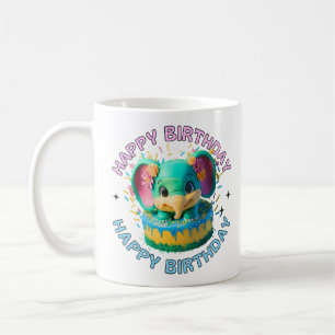 Gelukkige verjaardag Kawaii olifant Koffiemok