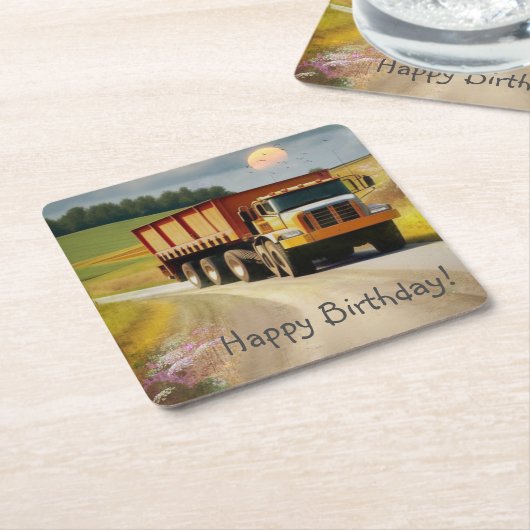 Gelukkige verjaardag kiepwagen kartonnen onderzetters (Schuin)