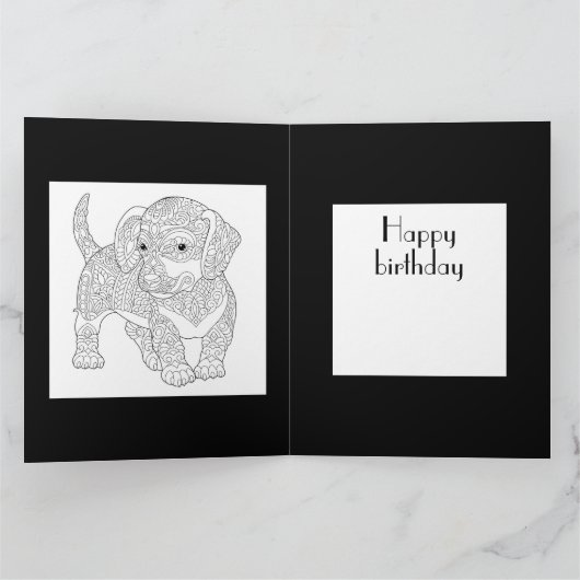 Gelukkige Verjaardag Kind en Hond Kleuring Kaart (Binnen)