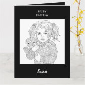 Gelukkige Verjaardag Kind en Hond Kleuring Kaart (Gele Bloem)