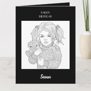 Gelukkige Verjaardag Kind en Hond Kleuring Kaart