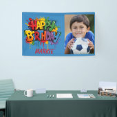 Gelukkige Verjaardag Kinder Blauw Geel Rood Foto Spandoek (Beurs)