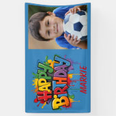 Gelukkige Verjaardag Kinder Blauw Geel Rood Foto Spandoek (Verticaal)