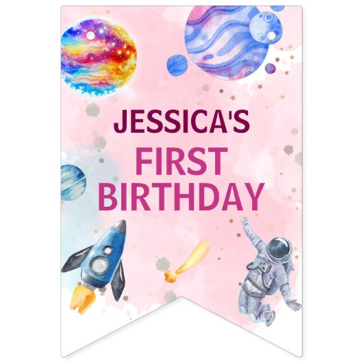 Gelukkige Verjaardag Kinder Modern Pink Vlaggetjes (Eerste vlag)