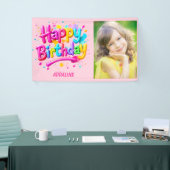 Gelukkige Verjaardag Kinder Roze Gele Graffiti Fot Spandoek (Beurs)