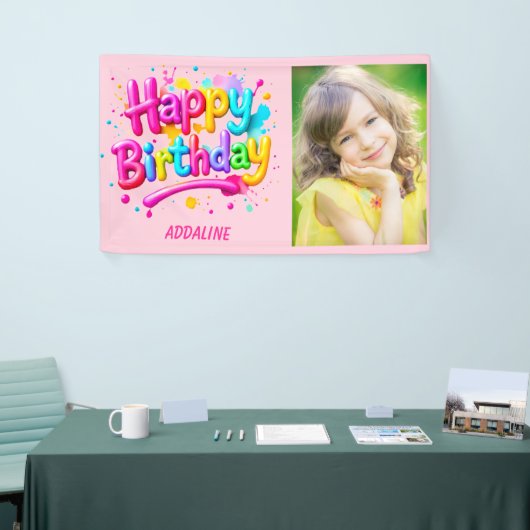 Gelukkige Verjaardag Kinder Roze Gele Graffiti Fot Spandoek (Beurs)