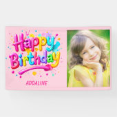 Gelukkige Verjaardag Kinder Roze Gele Graffiti Fot Spandoek (Horizontaal)