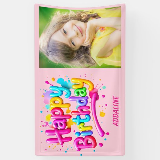 Gelukkige Verjaardag Kinder Roze Gele Graffiti Fot Spandoek (Verticaal)
