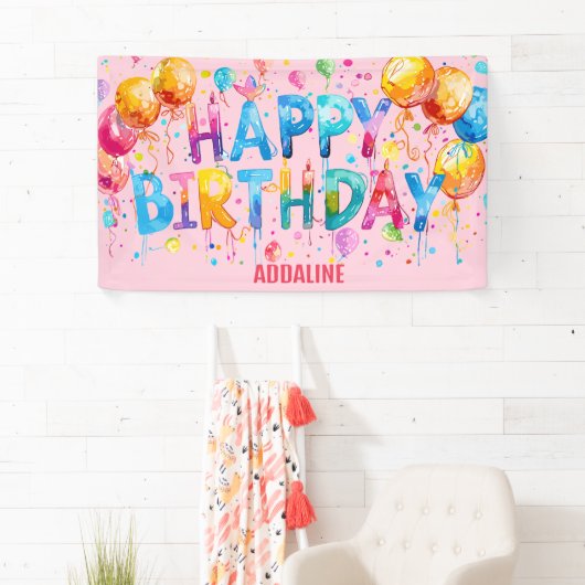 Gelukkige Verjaardag Kinder Roze Sinaasappels Wate Spandoek (Insitu)