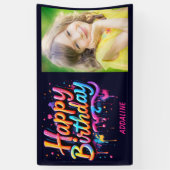 Gelukkige Verjaardag Kinder Zwart Sinaasappel Roze Spandoek (Verticaal)