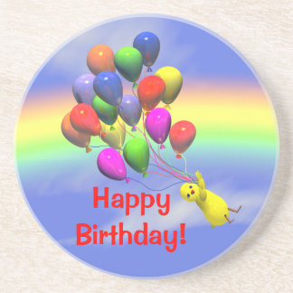 Gelukkige Verjaardag Kip en Ballonnen Zandsteen Onderzetter