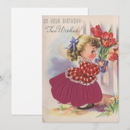  gelukkige verjaardag klein meisje met bloemen feestdagenkaart (Voorkant / Achterkant)