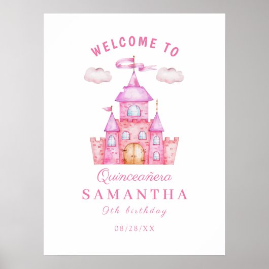 Gelukkige verjaardag klein prinsessenkasteel poster (Voorkant)