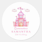 Gelukkige verjaardag klein prinsessenkasteel ronde sticker (Voorkant)