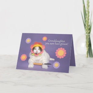 Gelukkige Verjaardag Kleindochter Kat in Flower Pe Feestdagen Kaart