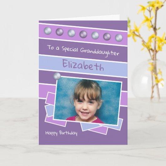 Gelukkige Verjaardag Kleindochter paarse lila foto Kaart (Gele Bloem)