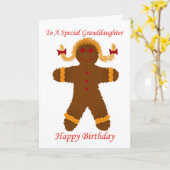 Gelukkige Verjaardag kleindochter peperkoek meisje Kaart (Gele Bloem)