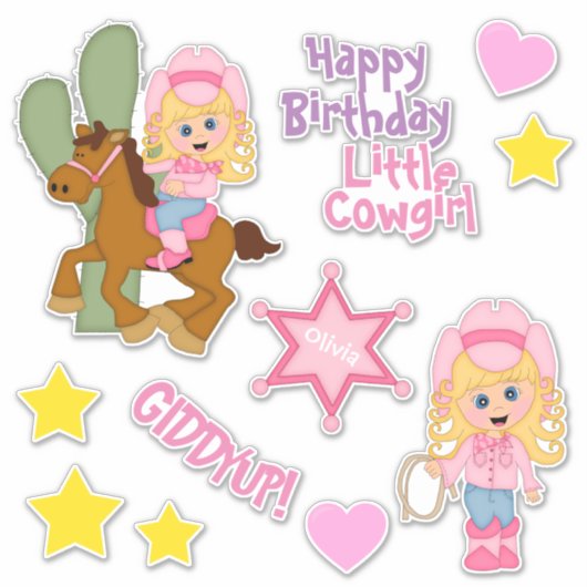 Gelukkige Verjaardag Kleine Cowgirl Sticker (Voorkant)