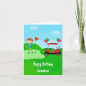 Gelukkige verjaardag kleinzoon jongen golfer op go kaart (Voorkant)