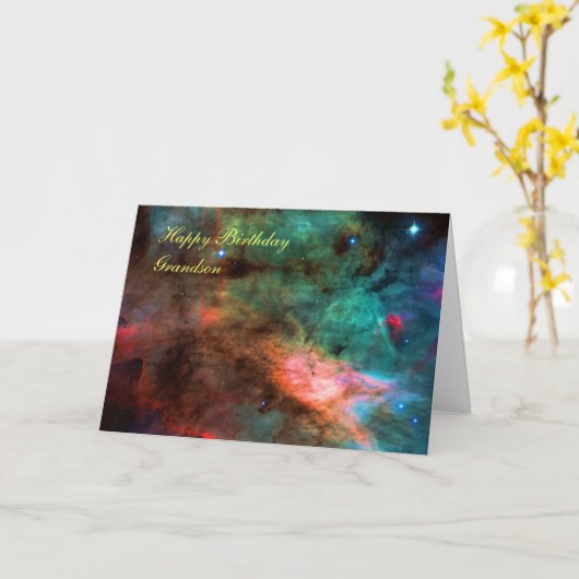 Gelukkige Verjaardag Kleinzoon - Swan Nebula Cente Kaart (Gele Bloem)